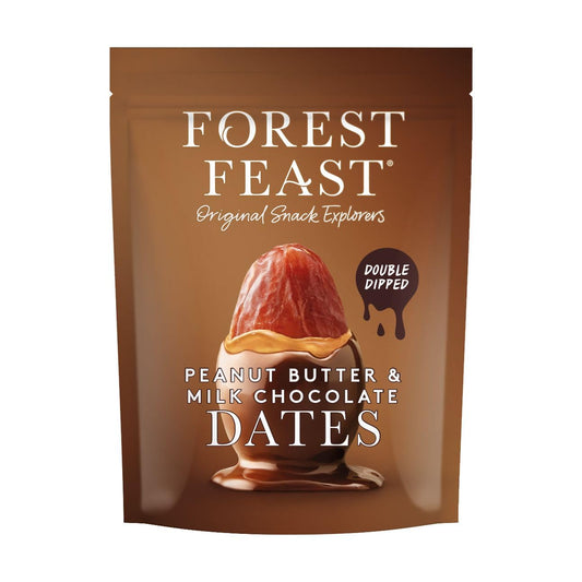 Forest Feast Milk Chocolate Peanut Butter Dates 140g Bag - Deglet Nour Dates Coated in Peanut Butter & Belgian Milk Chocolate - Vegetarian Friendly and Gluten Free