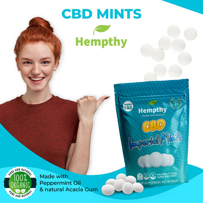 Hempthy 300mg CBD High Strength Mints, Imperial Mint Flavour Made with Real CBD Oil, Vegan, Non-GMO, Alternative to CBD Gummies, Improved Purity, No THC, 30pack (30 Days)