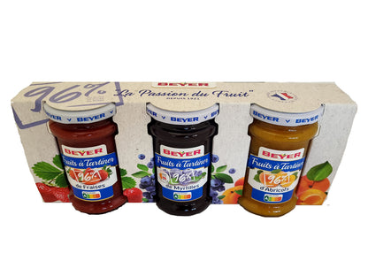 BEYER - Nutriscore A - 3 x Fruit Spreads (Strawberries, Blueberries, Apricots) - 96% Fruit