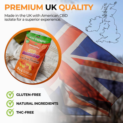 Hempthy CBD Fizzy Sour Peaches - 1000mg High Strength CBD Gummies for Adults - THC Free, Best UK Edible CBD Gummies - 20mg x 50!