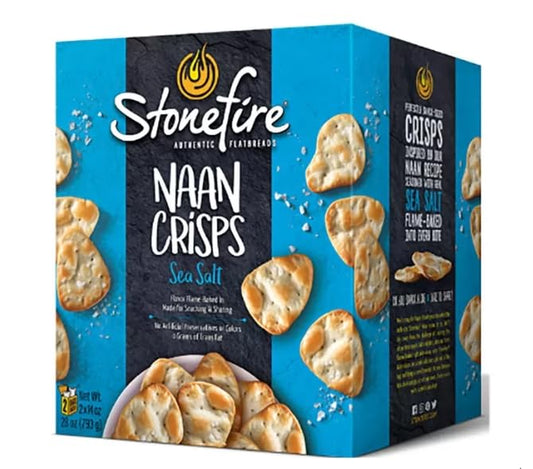 Stonefire Sea Salt Naan Crisps, 2 x 397g – Crunchy & Flavourful Oven-Baked Flatbread Crisps, Perfect for Dipping, Snacking, and Entertaining, Lightly Seasoned with Sea Salt