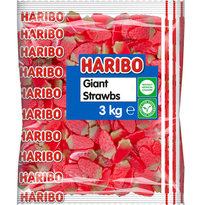 HARIBO Giant Strawbs 3kg bulk bag vegetarian sweets, (Pack of 1)