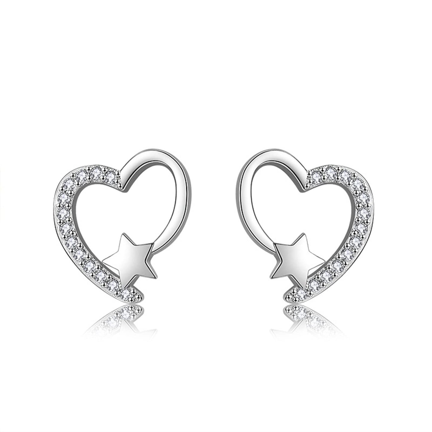 Hoisy Women Earrings, Crystal Earrings Star Silver Round Stud Earrings Jewelry for Birthday Party Gift