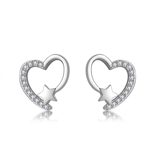 Hoisy Women Earrings, Crystal Earrings Star Silver Round Stud Earrings Jewelry for Birthday Party Gift