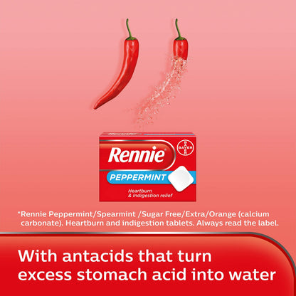 Rennie Peppermint Heartburn Tablets | Heartburn Relief | Indigestion Relief | Acid Reflux | Fast & Effective Antacids| Neutralises Excess Stomach Acid | On-the-go Chewable Tablets | 72 Tablets