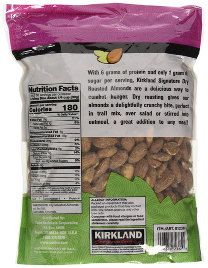 Kirkland Signature Dry Roasted Almonds Seasoned with Sea Salt: 2 Bags of 2.5 Lb