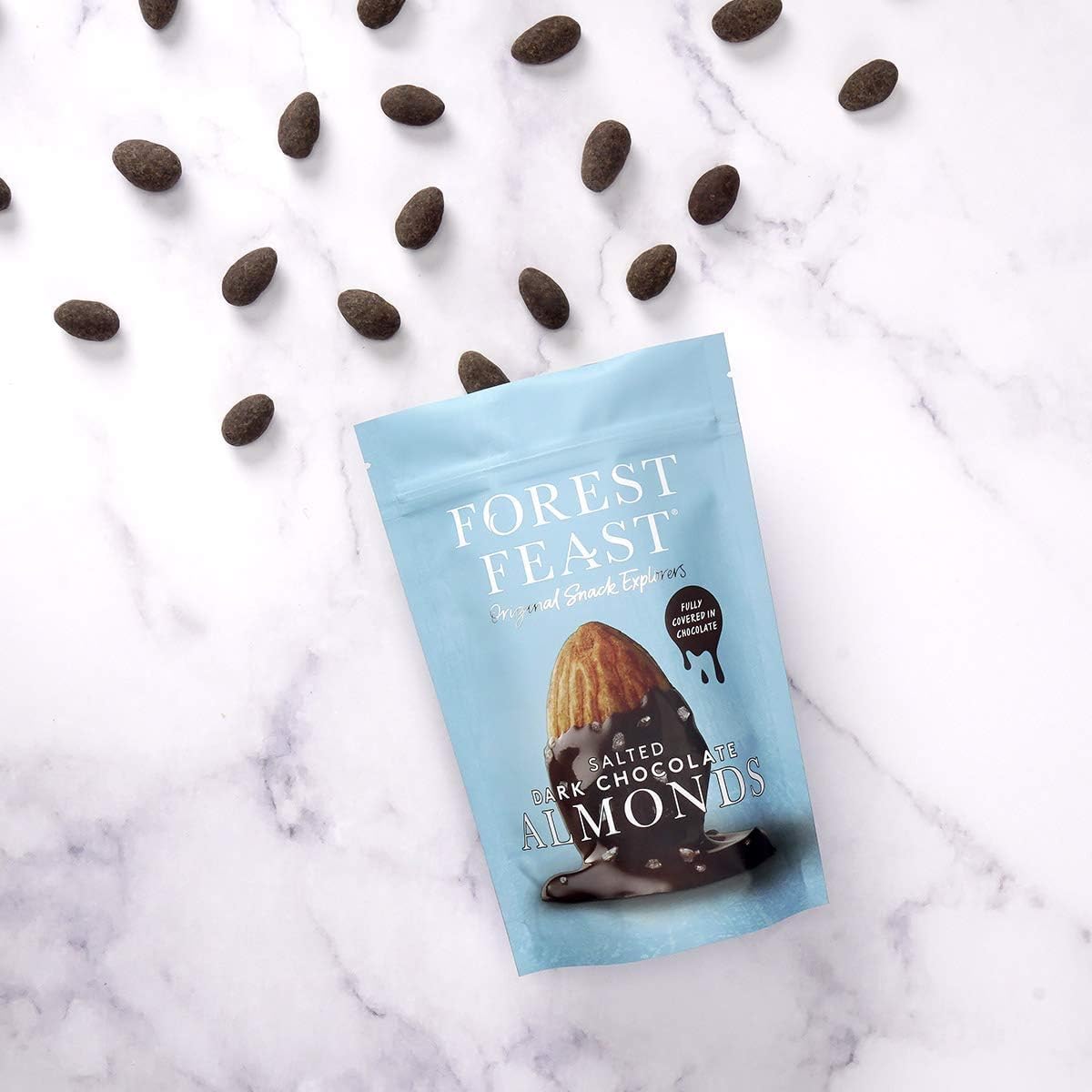 FOREST FEAST Salted Dark Chocolate Almonds 1kg Sharing Bag | Dark Chocolate Coated Salted Almonds - Gluten Free High Protein Vegan Snack
