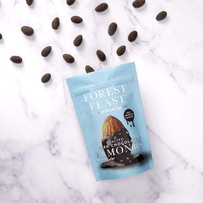 FOREST FEAST Salted Dark Chocolate Almonds 1kg Sharing Bag | Dark Chocolate Coated Salted Almonds - Gluten Free High Protein Vegan Snack