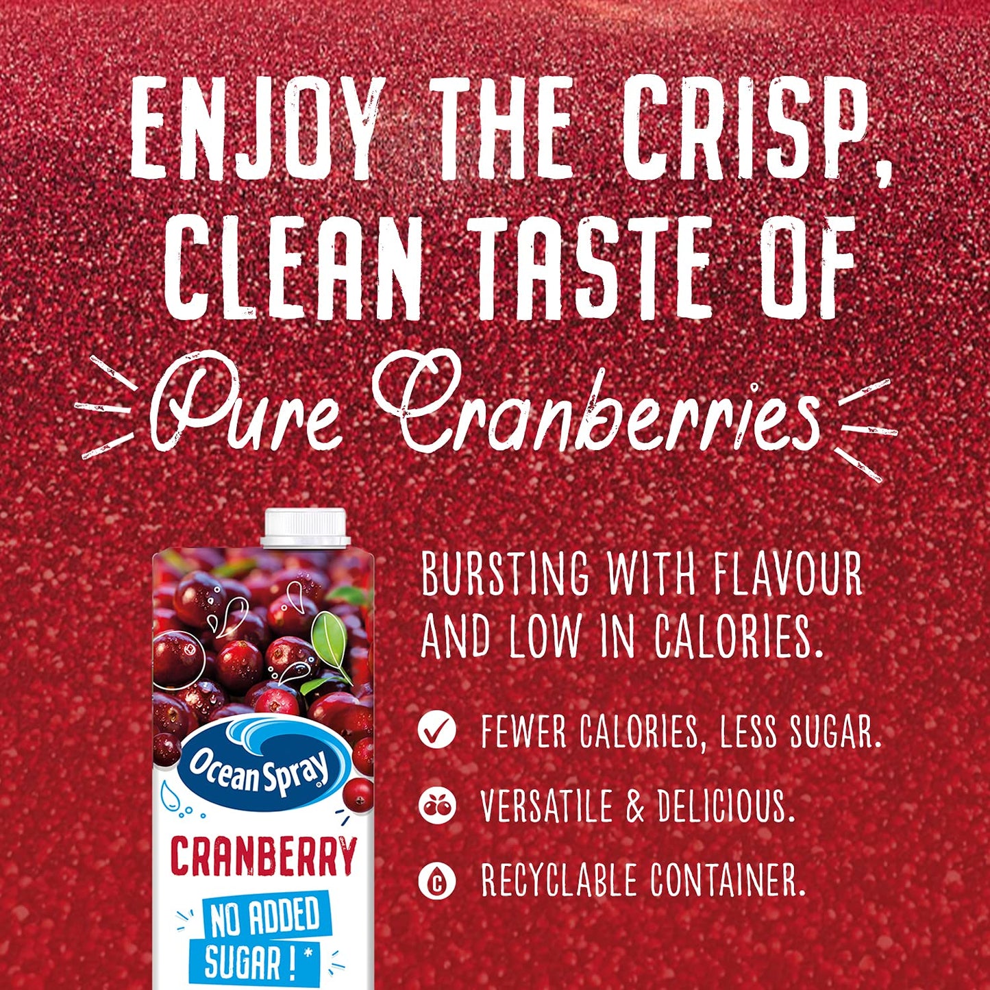 Ocean Spray Classic Cranberry Juice with No Added Sugar, 1L Carton (12-Pack)