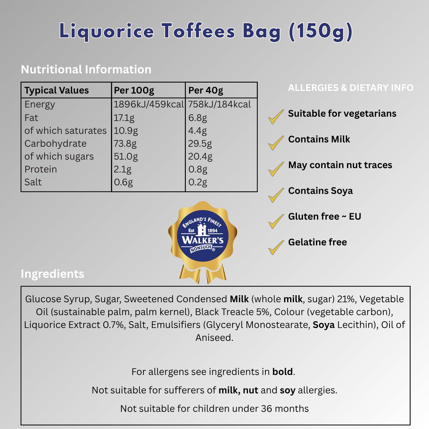 Walkers 12 X Liquorice Toffees (150g)