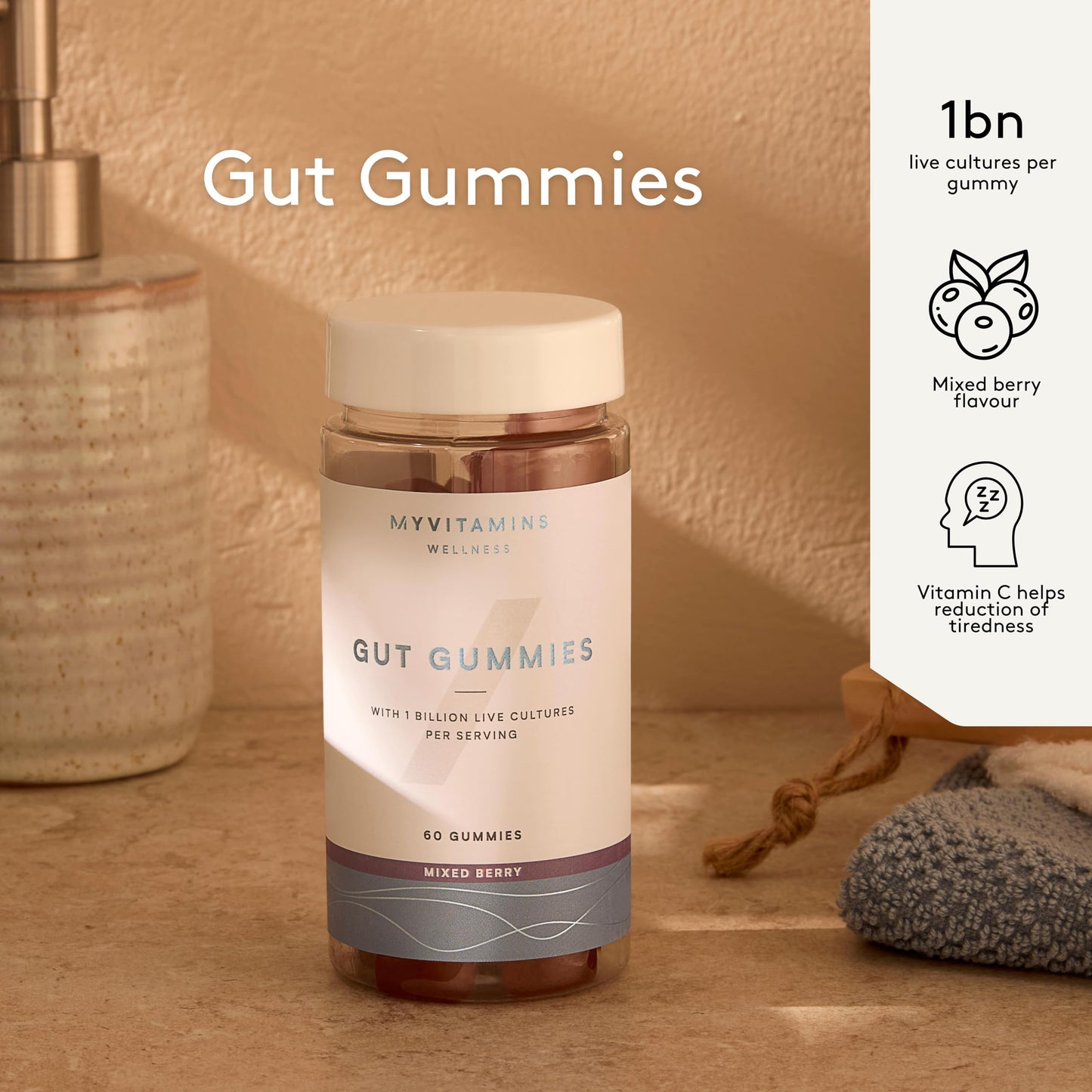 Myprotein Gut Gummies – Probiotic Gummies with Vitamin C – Supports Digestion, Gut Health & Immune System – Mixed Berry Flavor – Gluten-Free – 60 Gummies
