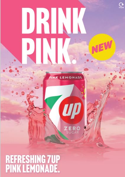 7UP Zero Pink Lemonade, 330ml Can (Pack of 24)