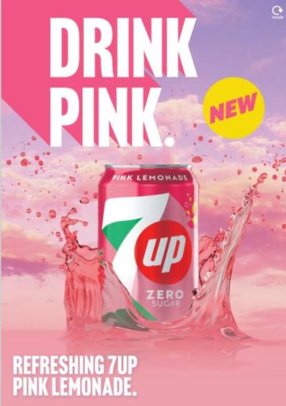 7UP Zero Pink Lemonade, 330ml Can (Pack of 24)