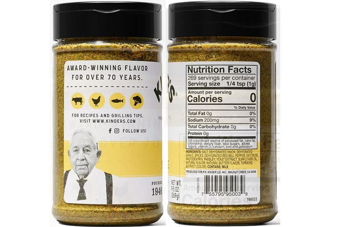 Kinders The Blend Seasoning is gluten free, non-GMO, and no added MSG Kinder's The Blend Seasoning Salt, Pepper and Garlic (10.5 oz.) Bundled with BETRULIGHT Fridge Decal – 2 Pack