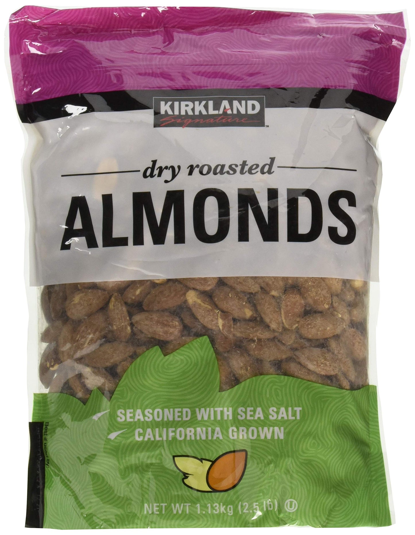 Kirkland Signature Dry Roasted Almonds Seasoned with Sea Salt: 2 Bags of 2.5 Lb
