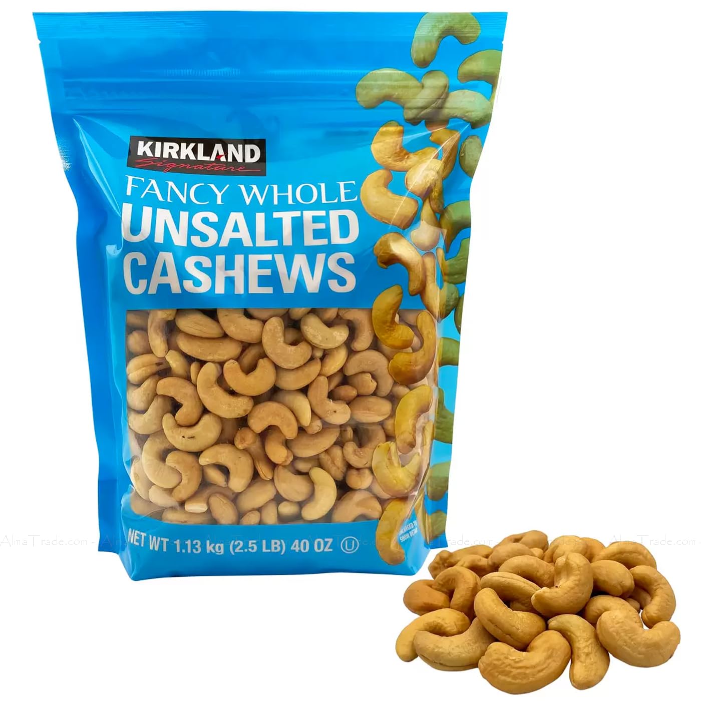 Kirkland Signature Fancy Whole Unsalted & Roasted Cashews Nuts Bag Pack 1.13kg