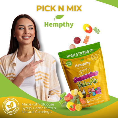 Hempthy CBD Pick n Mix Gummies, High Strength 1000mg, 20mg x 50 Gummies, 1000mg Total CBD, THC Free, Best UK CBD Gummy Bears (50 Pack, Gummy Bears)