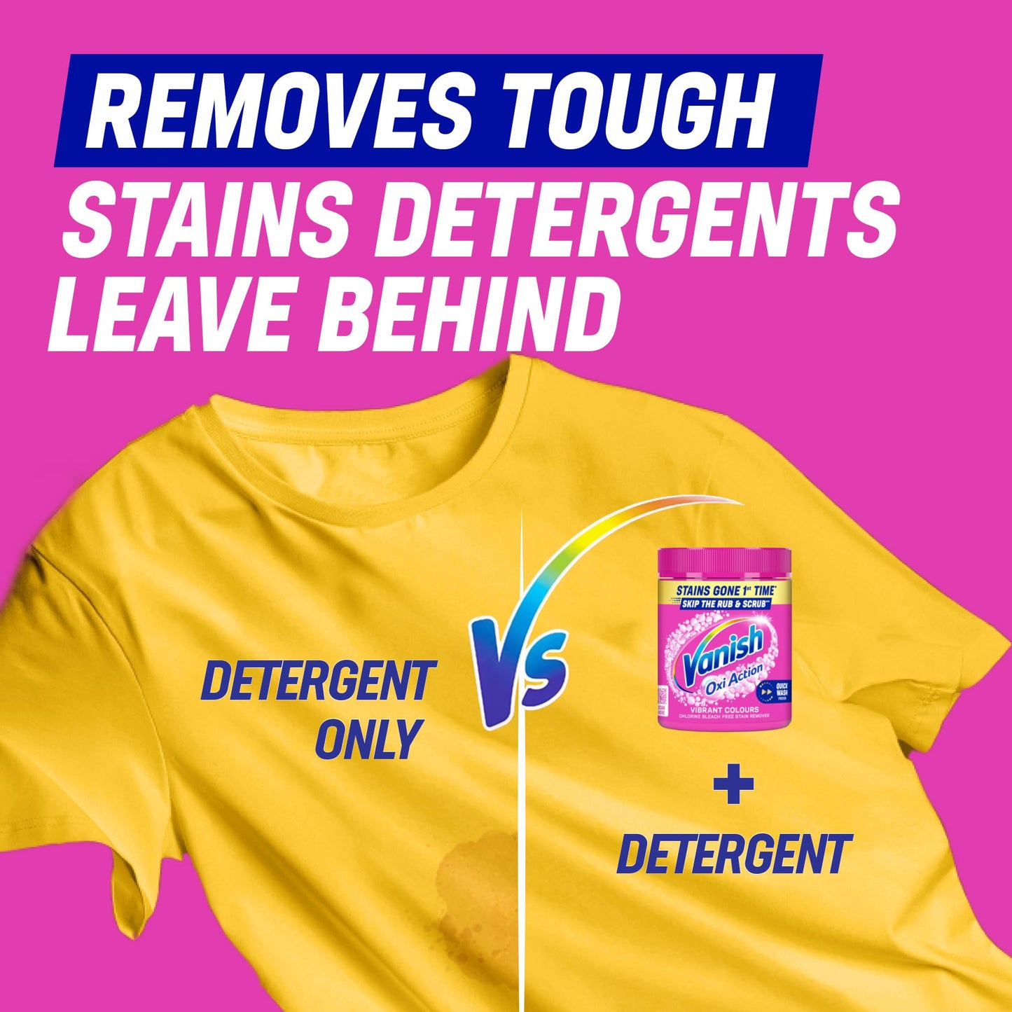 Vanish Gold Oxi Action Stain Remover & Laundry Booster Powder for Colours 1.9 kg | Removes Tough Stains at 20°C in 30 Mins in Just One Wash | Safe on Everyday Fabrics (Packaging May Vary)
