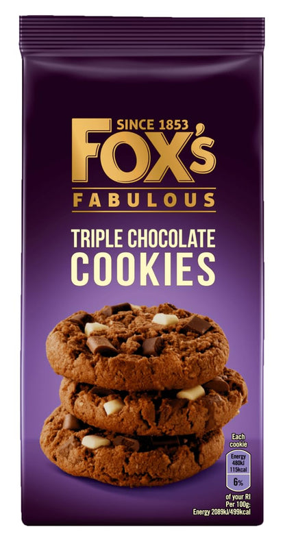 Fox's Fabulous Cookies - 4x 180g Milk Chocolate Choc Chunk & 4x Triple Chocolate