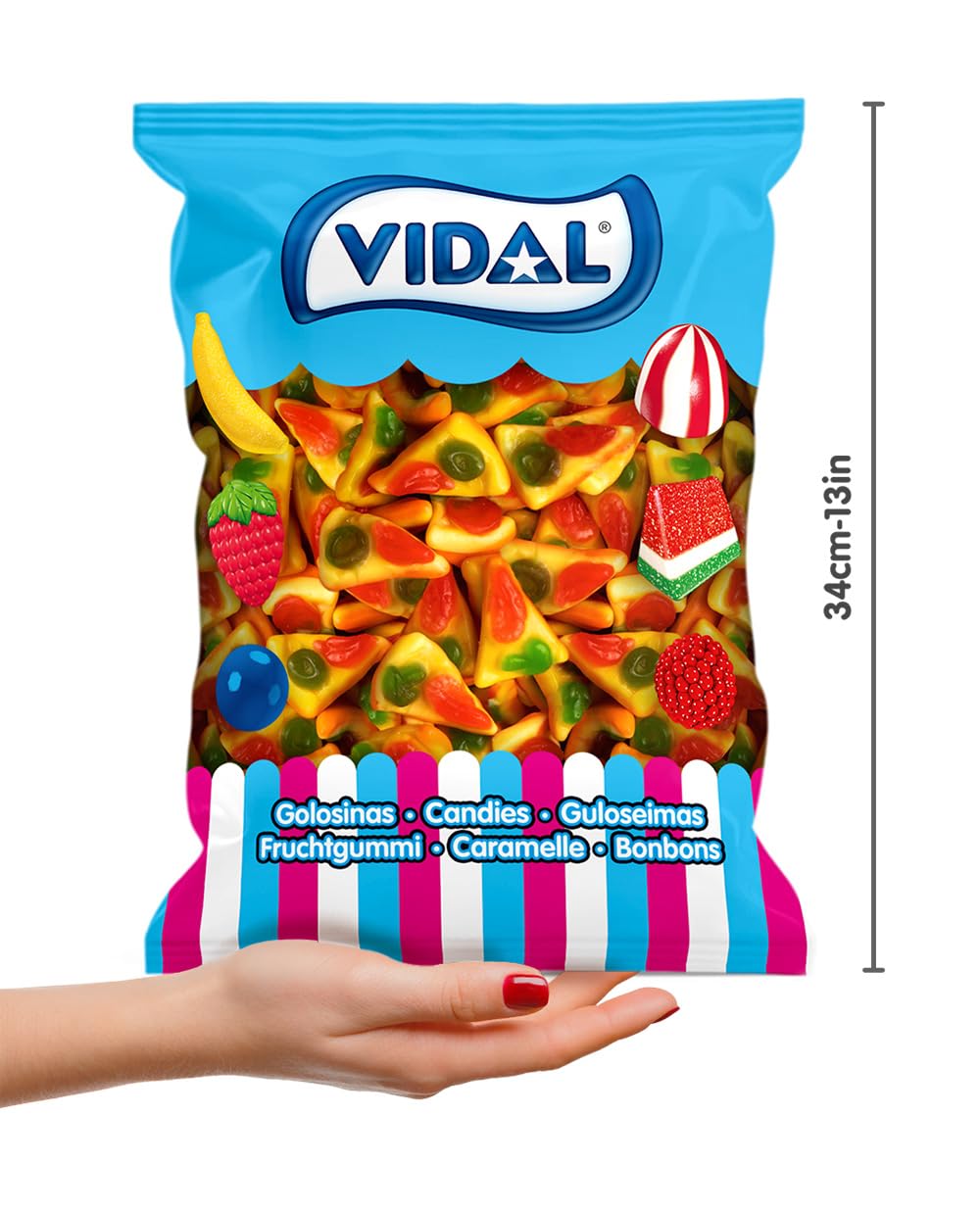 Vidal Treats Pizza Portions - 250 Count Bag | 1.5kg Bulk Tub | Chewy Fruit Flavoured Gummy Sweets | Fun Party Candy