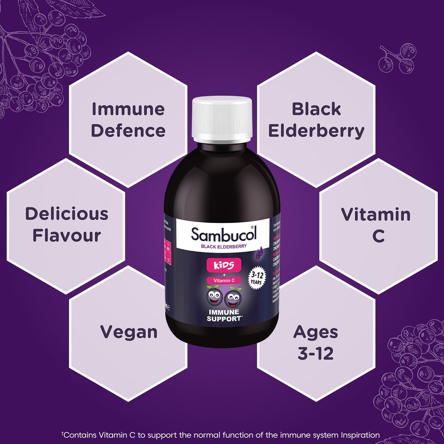 Sambucol Natural Black Elderberry Kids Liquid | Vitamin C | Immune Support Supplement | 230ml