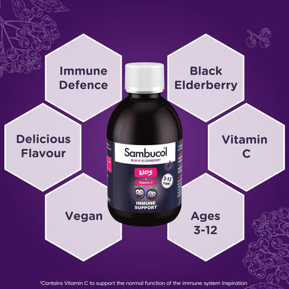 Sambucol Natural Black Elderberry Kids Liquid | Vitamin C | Immune Support Supplement | 230ml