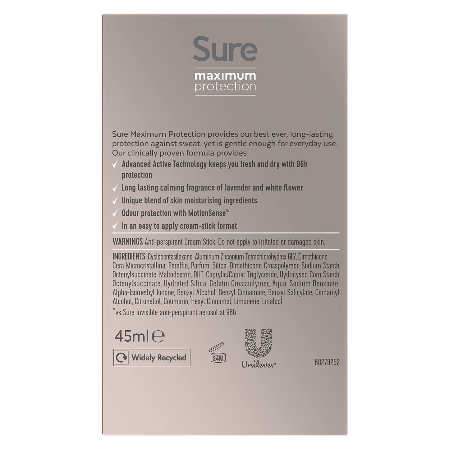 Sure Maximum Protection Stress Control Anti-perspirant Cream Stick 45 ml