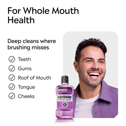 Listerine Total Care Intense Taste Classic Antibacterial Mouthwash (1000ml), Fresh Mint Blast Flavour With 6-in-1 Benefits