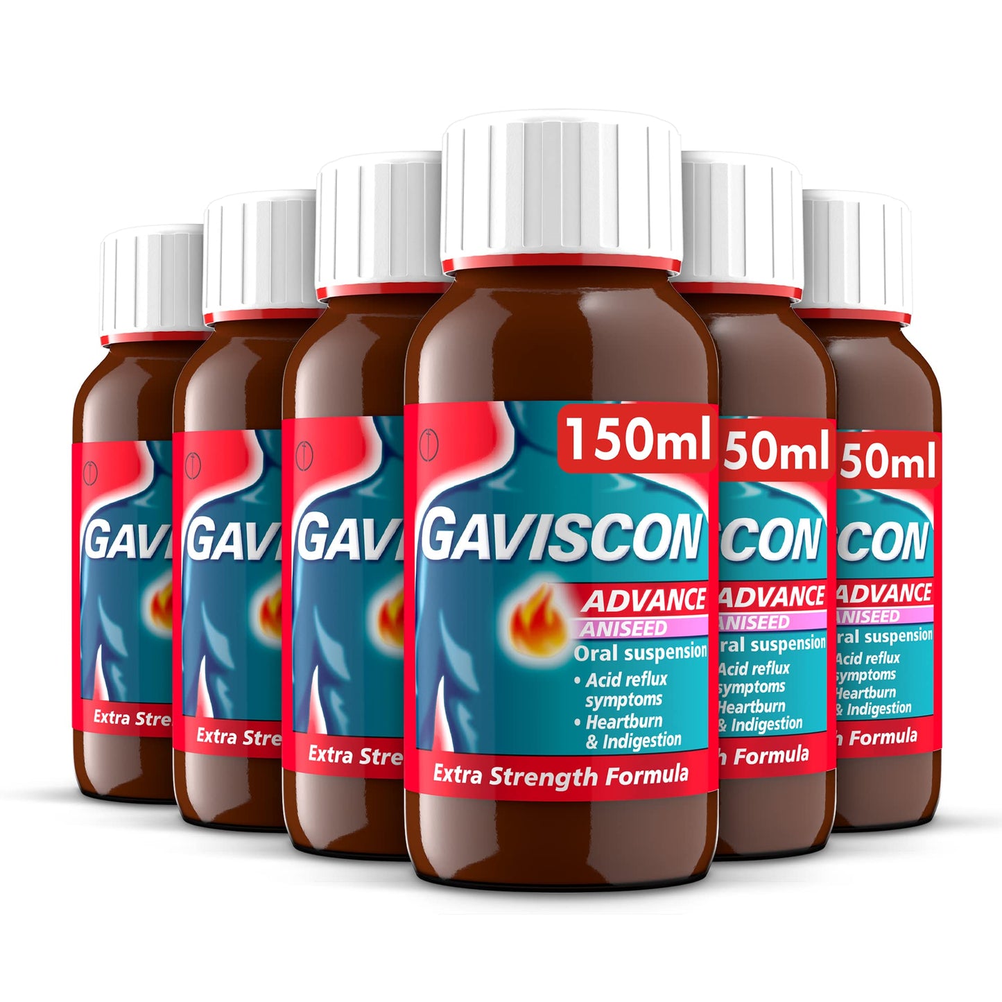 Gaviscon Advance Extra Strength Heartburn & Indigestion Liquid, Aniseed Flavour, 150ml, Pack of 6