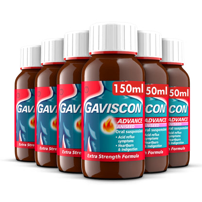 Gaviscon Advance Extra Strength Heartburn & Indigestion Liquid, Aniseed Flavour, 150ml, Pack of 6