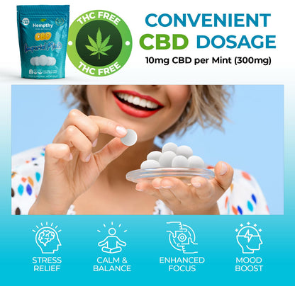 Hempthy 300mg CBD High Strength Mints, Imperial Mint Flavour Made with Real CBD Oil, Vegan, Non-GMO, Alternative to CBD Gummies, Improved Purity, No THC, 30pack (30 Days)