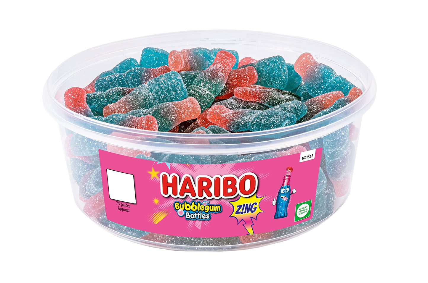 HARIBO Bubblegum Bottles Zng – 75 Pieces of Fruity Gummy Sweets – 638g Tub