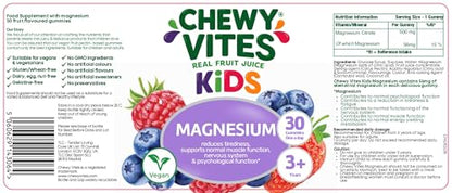 Chewy Vites Kids Magnesium, 2 Months Supply, 60 Kids Vitamins Gummies, 500mg Magnesium Citrate Providing 56mg per Gummy, Real Fruit Juice, Age 3 +, Berries Flavour