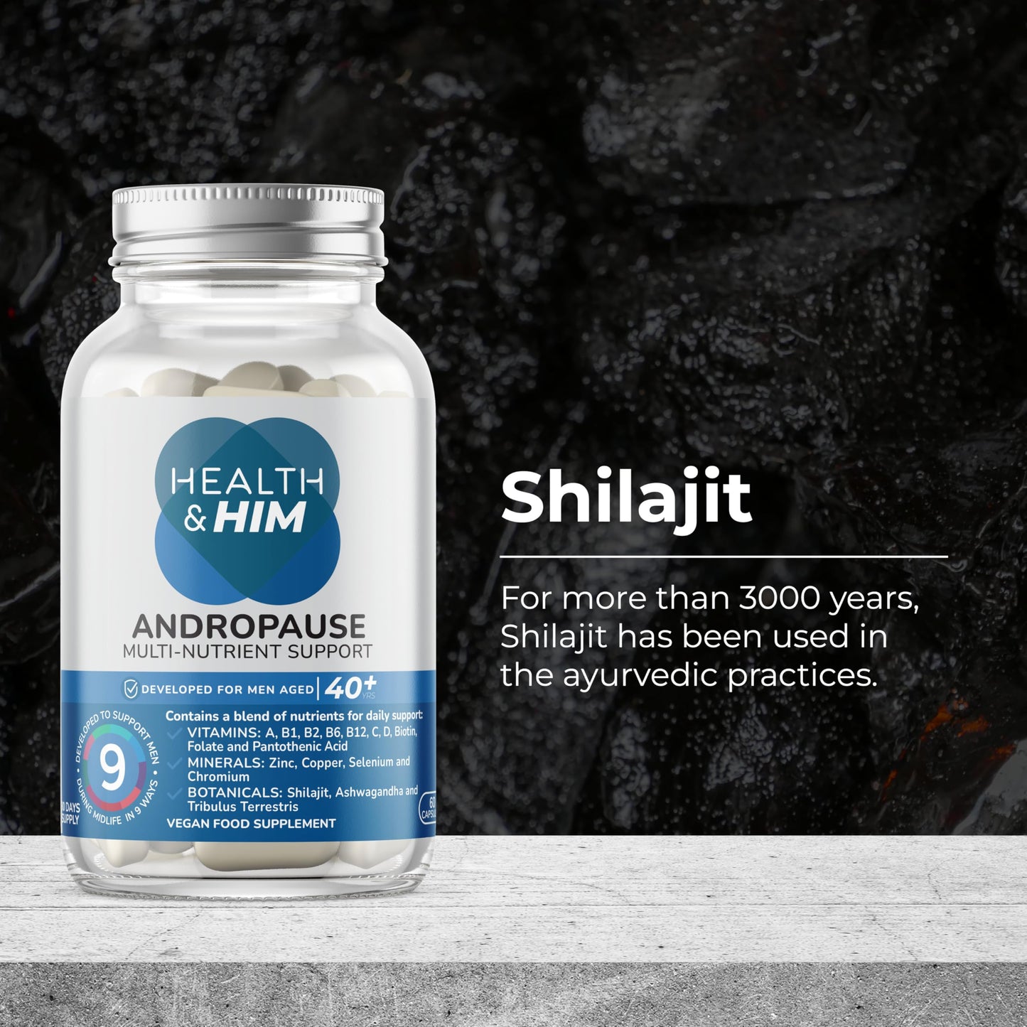 Health & Him Andropause Supplements for Men – Multivitamin Support, Vegan & Gluten Free