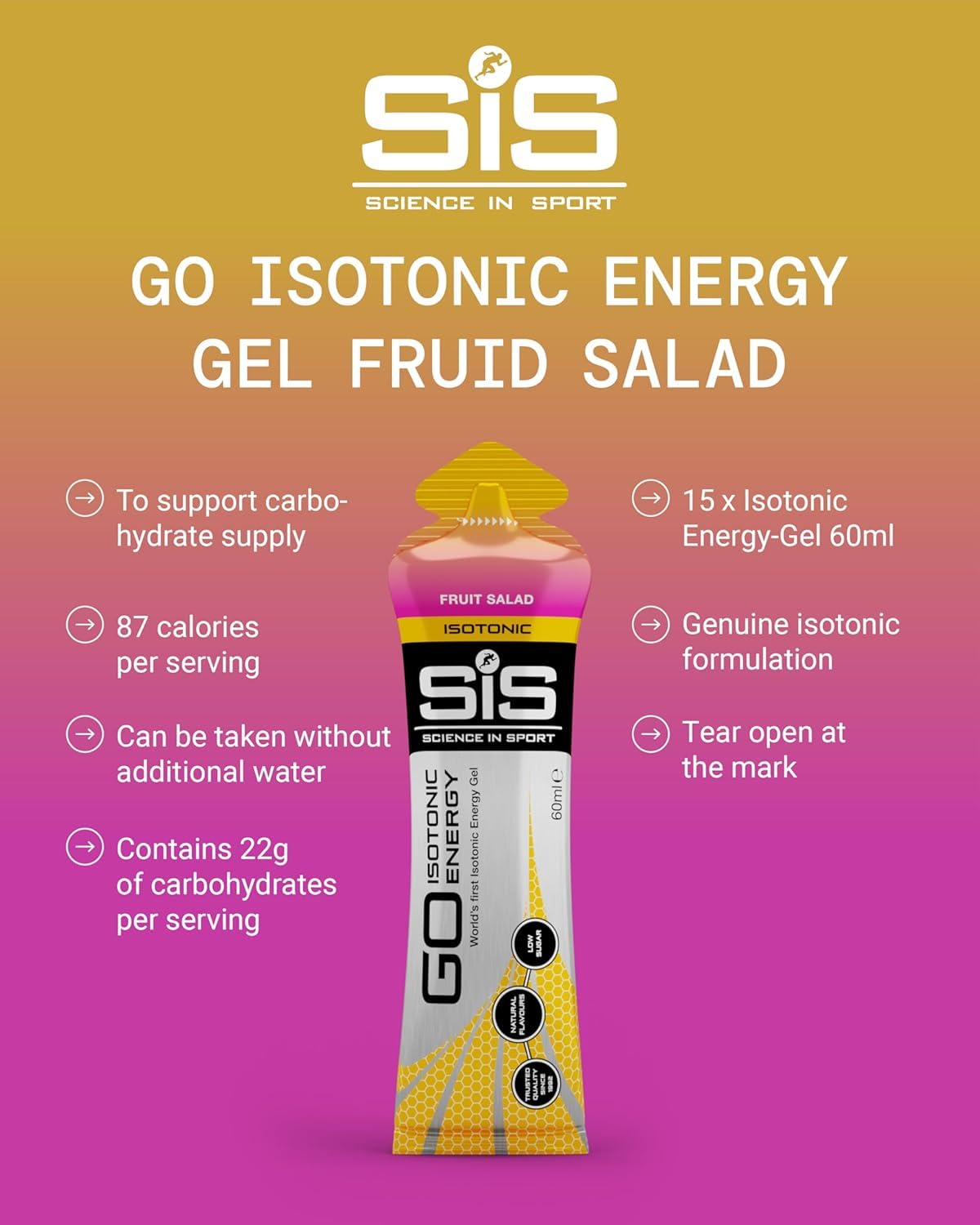 Science in Sport Go Isotonic Energy Gel, Fruit Salad, 60 ml, 6-Count