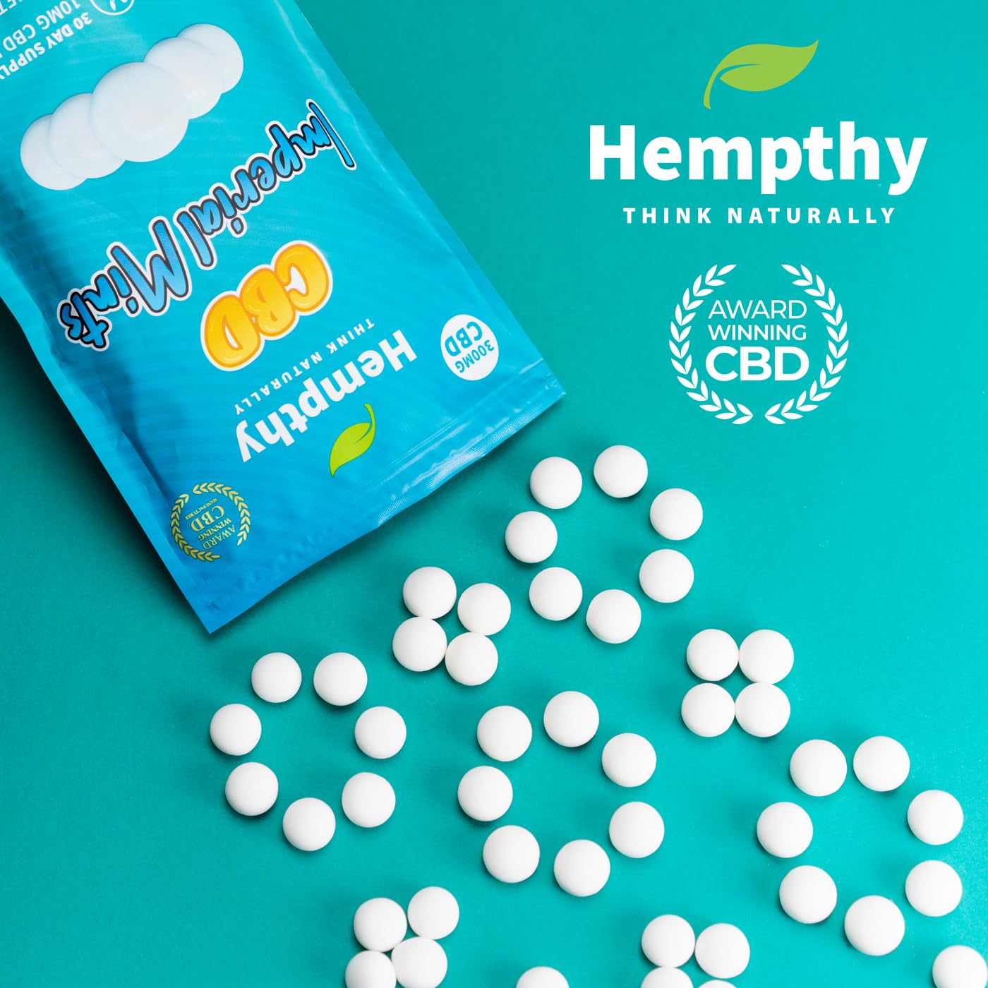 Hempthy 300mg CBD High Strength Mints, Imperial Mint Flavour Made with Real CBD Oil, Vegan, Non-GMO, Alternative to CBD Gummies, Improved Purity, No THC, 30pack (30 Days)