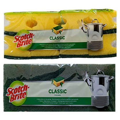 Scotch Brite Classic Sponge Scourers Heavy Duty Long Lasting, Pack of 3 x 8, Green/Red