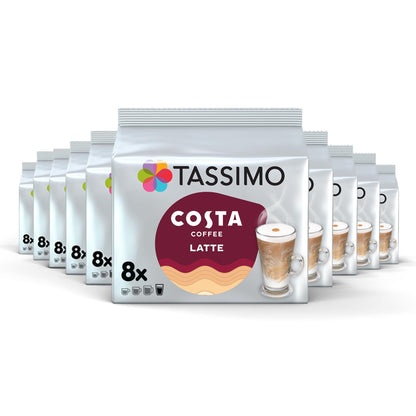 Tassimo Costa Latte Coffee Pods - 10 Packs (Total 80 Costa Coffee Latte Drinks)