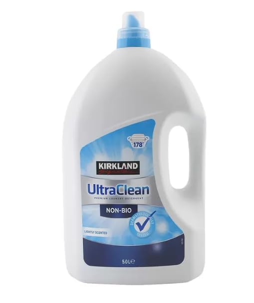 Kirkland Signature Ultra Clean Non Bio Laundry Liquid, 5L (178 Washes) – Powerful Stain Removal, Hypoallergenic Formula for Sensitive Skin, Long-Lasting Freshness, Eco-Friendly Packaging