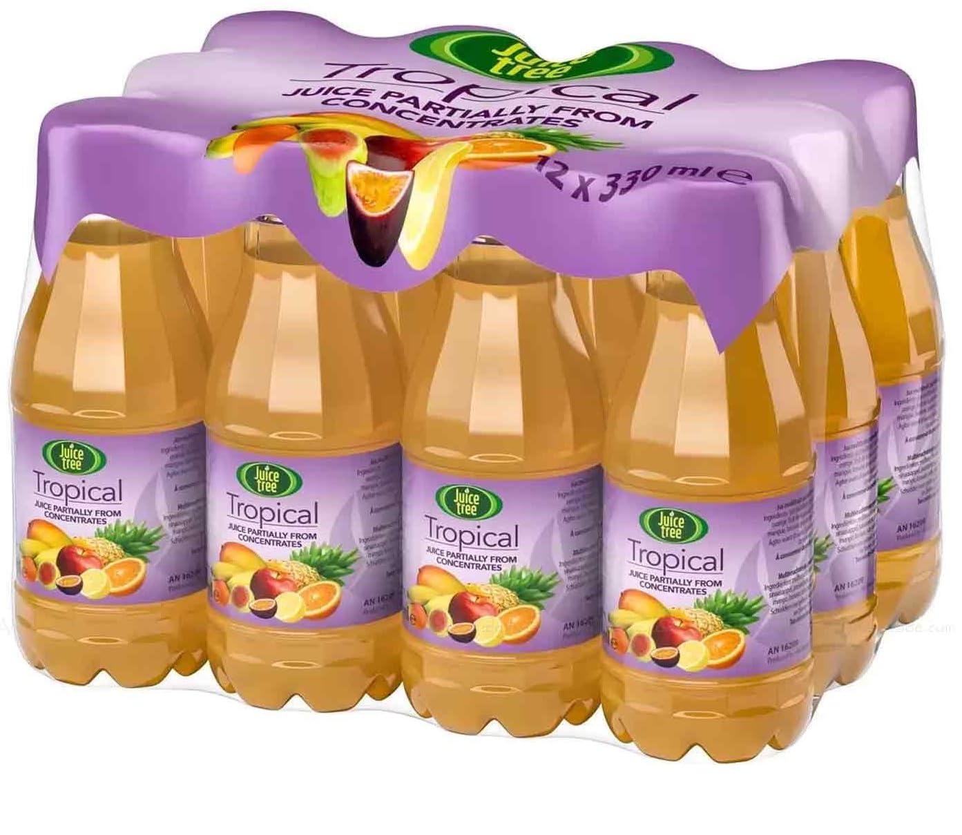 Juice Tree Tropical Fruit Juice Drink From Concentrate Bottle Kids Pack - Improved Recipe - No Added Sugar - Great Flavour - 12x330ml