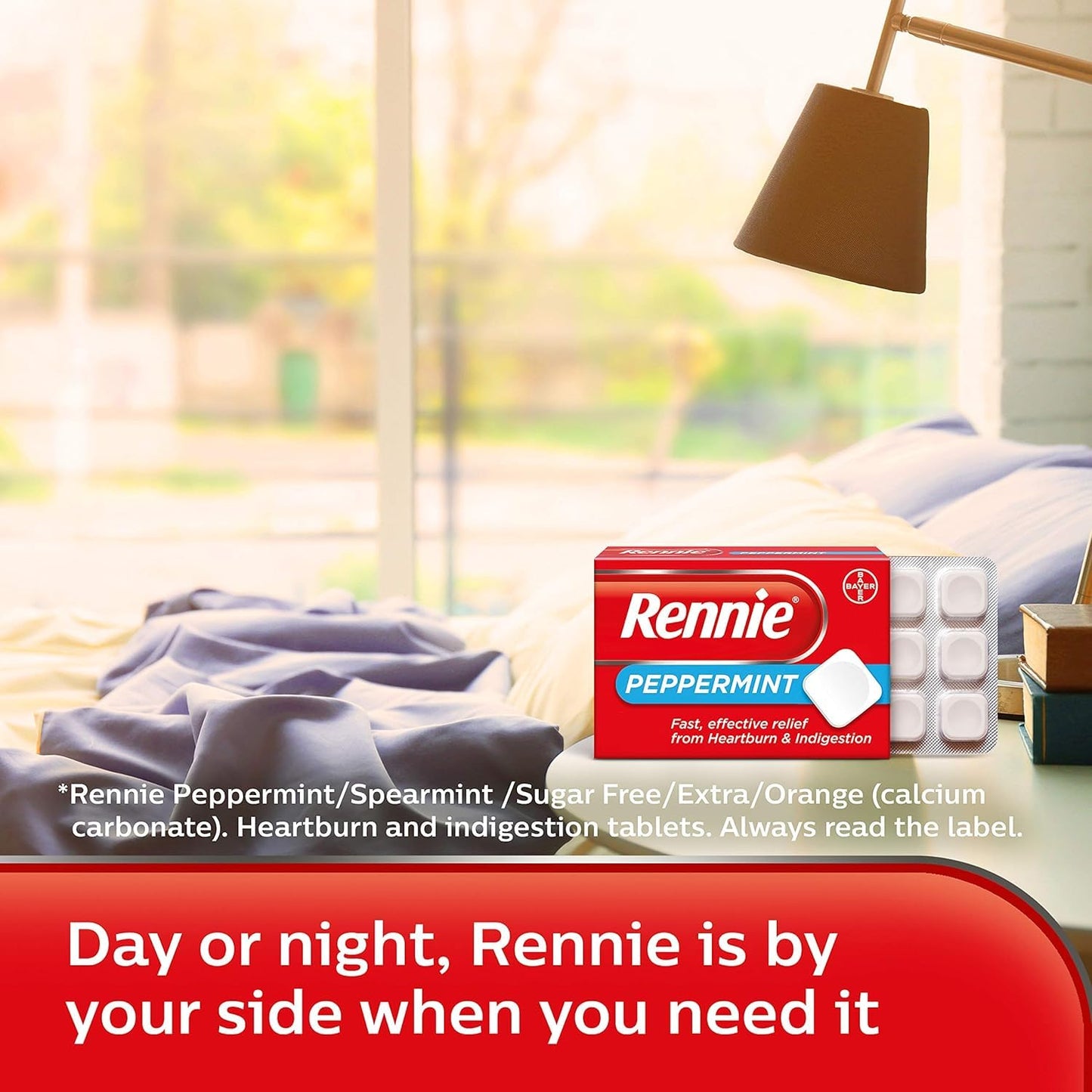 Rennie Antacids, Peppermint Flavour Heartburn Relief and Indigestion Tablets, Fast and Effective Relief for Acid Reflux, 1 Pack of 72 Tablets