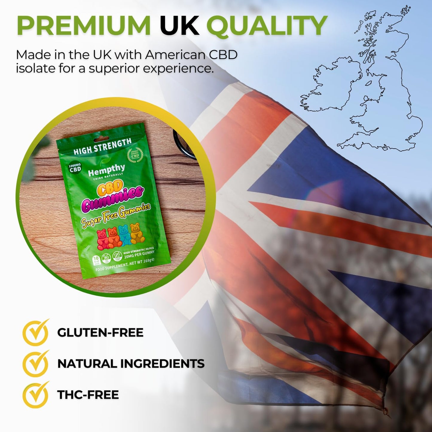 Sugar Free CBD Gummies 1000mg - 20mg x 50 - CBD Gummy Bears, THC Free, CBD Edible Gummies for Adults (HIGH Strength)