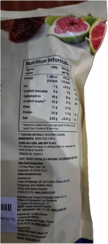 Sunny Fruit Sun-Dried Smyrna Figs, No Added Sugar, Gluten Free, Nut Free, Source of Fibre, 1.13kg
