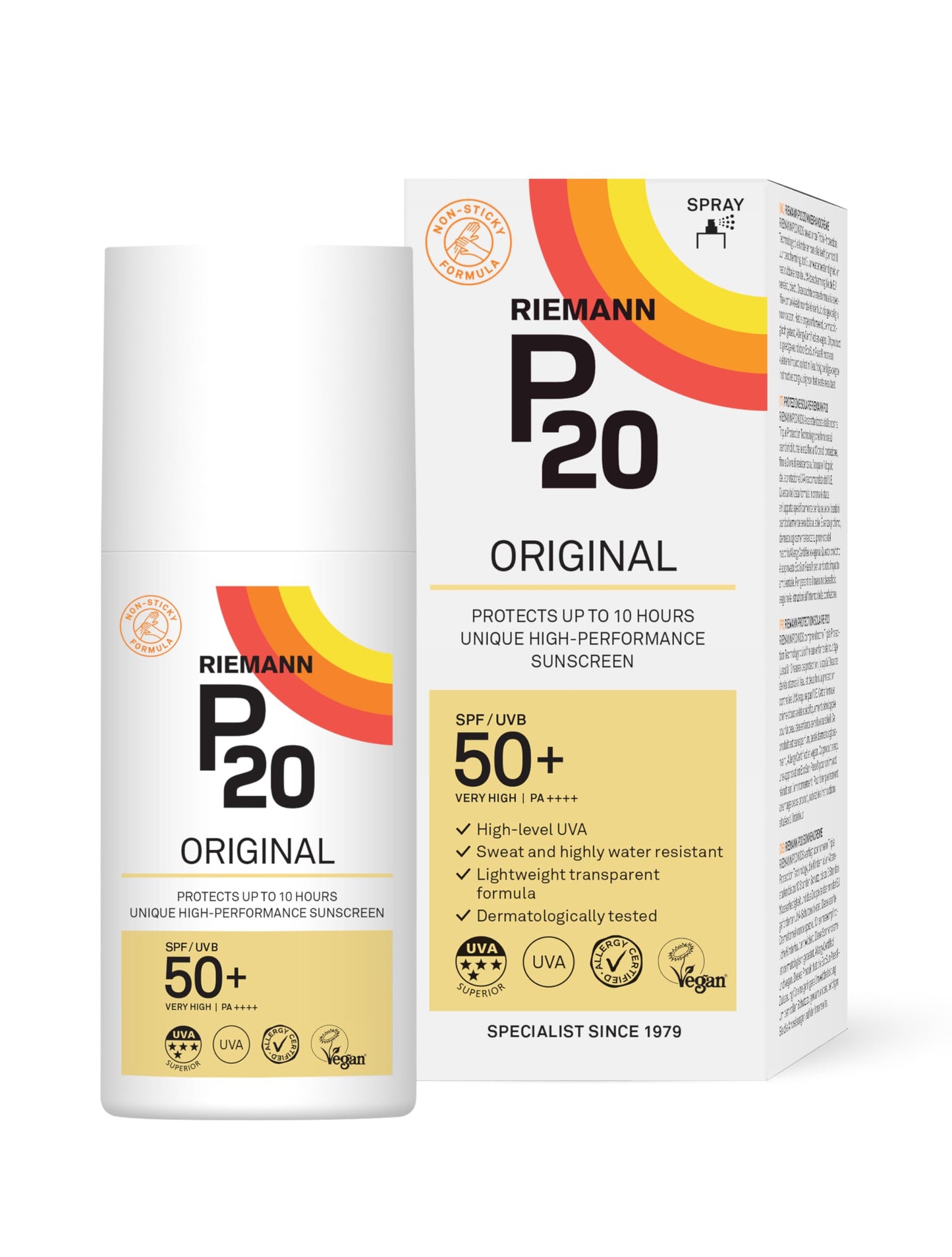 Riemann P20 Sunscreen SPF50 Spray 200ml | Long Lasting UVA & UVB Protection for up to 10 hours | Highly Water Resistant