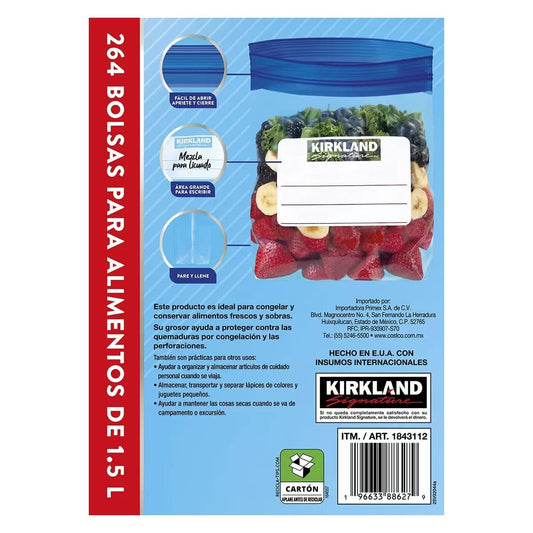 Kirkland Signature Freezer Quart Plus Food Bags Double Zipper, 264 Count