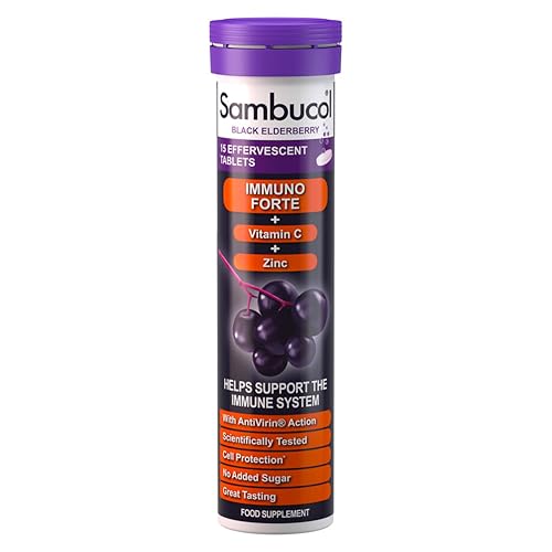 Sambucol Natural Black Elderberry Immuno Forte Effervescent Tablets | Vitamin C | Zinc | Immune System Supplement | 15 Tablets