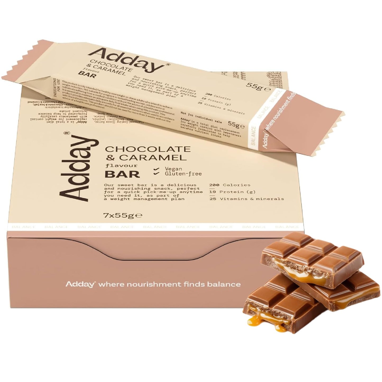 Adday - Low Calorie, High Protein Total Diet Meal Replacement Bar - Gluten Free, Vegan Friendly and Halal - 100% Nutritionally Complete with Fibre, Vitamin D, Iron and More