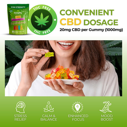 Sugar Free CBD Gummies 1000mg - 20mg x 50 - CBD Gummy Bears, THC Free, CBD Edible Gummies for Adults (HIGH Strength)