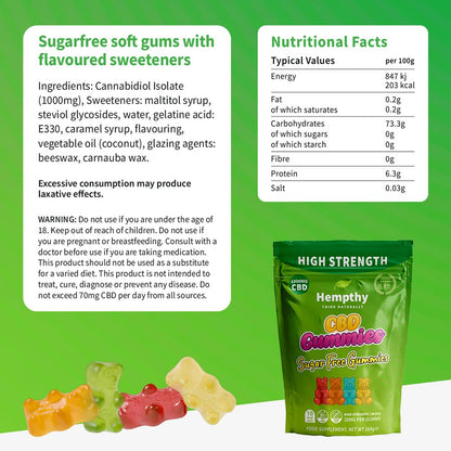 Sugar Free CBD Gummies 1000mg - 20mg x 50 - CBD Gummy Bears, THC Free, CBD Edible Gummies for Adults (HIGH Strength)