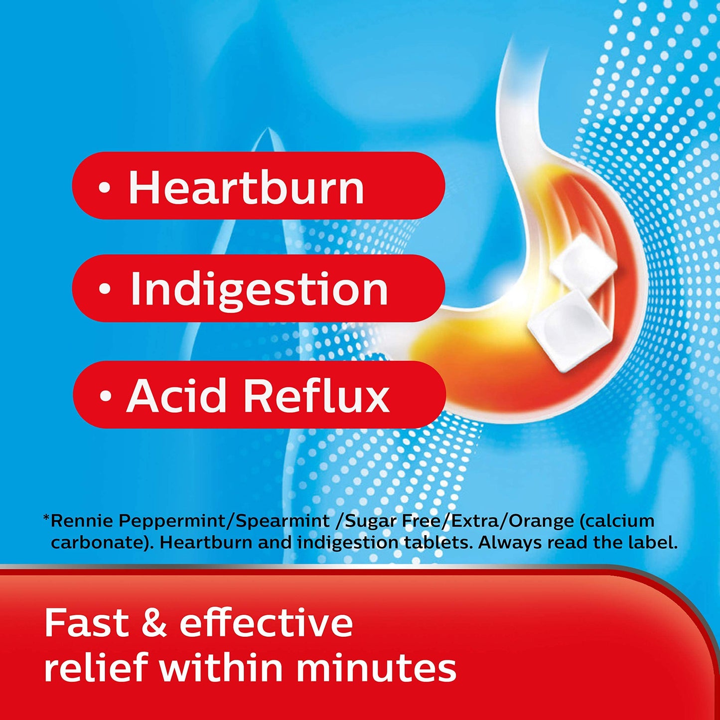 Rennie Peppermint Heartburn Tablets | Heartburn Relief | Indigestion Relief | Acid Reflux | Fast & Effective Antacids| Neutralises Excess Stomach Acid | On-the-go Chewable Tablets | 72 Tablets
